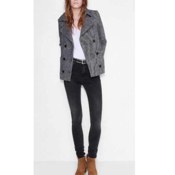 Zadig & Voltaire Miles Deluxe Double-Breasted Coat Gris Peacoat - Picture 2 of 10